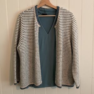 Ann Taylor Boucle Sweater and AT blue top
